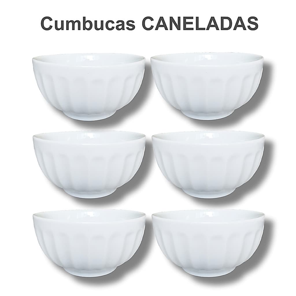Cumbucas CANELADAS de porcelana branca (Potes, Bowls, Tigelas) de 480ml, 310ml e 190ml
