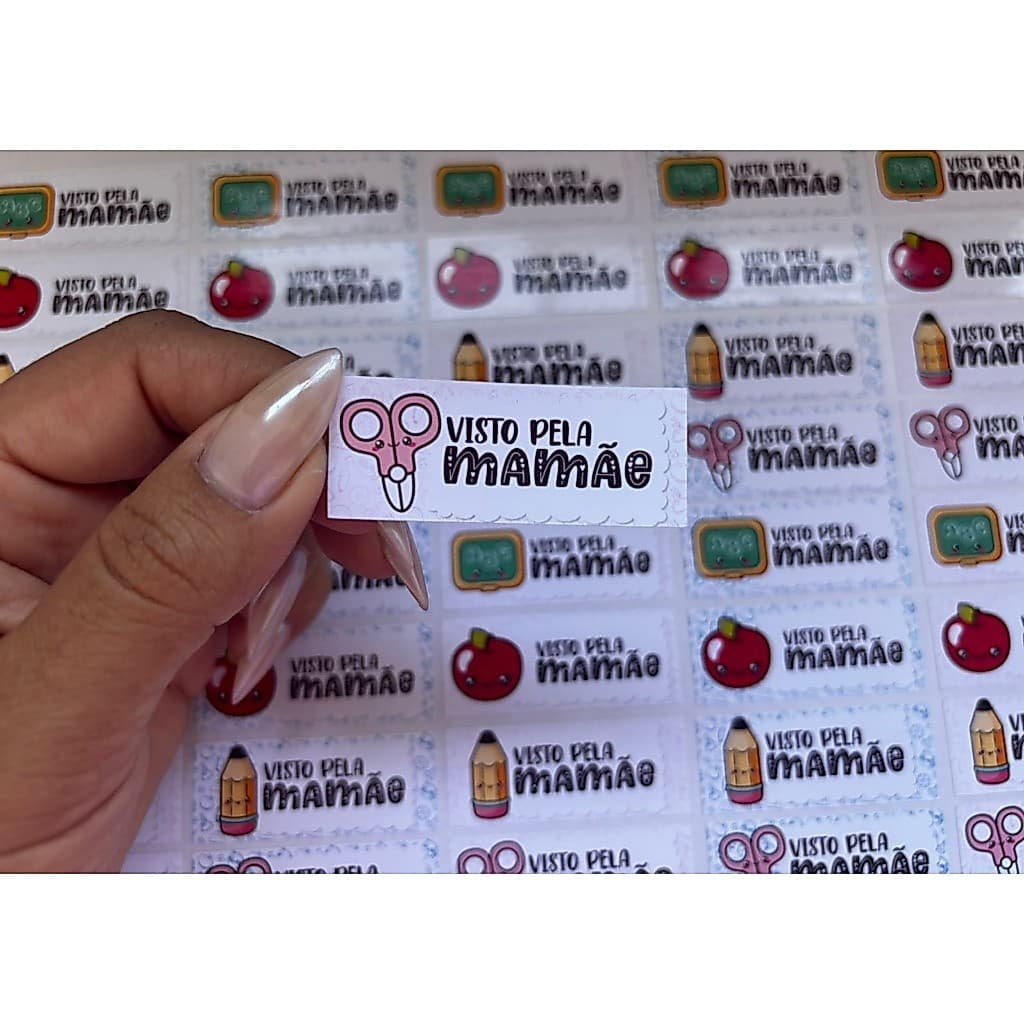 Kit 110 etiquetas Visto pela Mamãe - Volta às Aulas