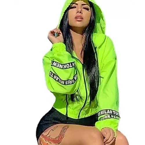 Jaqueta Feminina Corta Vento Neon Casaco Touca Tactel Promoção