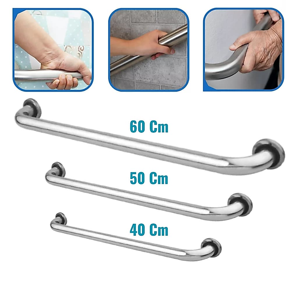 Kit 3 Alças Barras de Apoio Banheiro Suporte Alumínio Segurança Idoso Deficiente 60CM 50CM 40CM