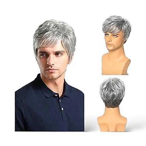 Peruca Curta Masculina Cabelo Liso Humano Sintética Cores