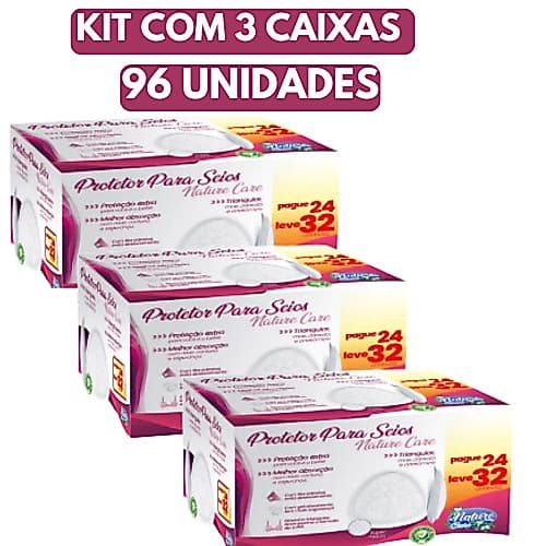 Kit 3 Caixas Absorvente Protetor de Seios Nature Care C/96 Uni - Toque Macio