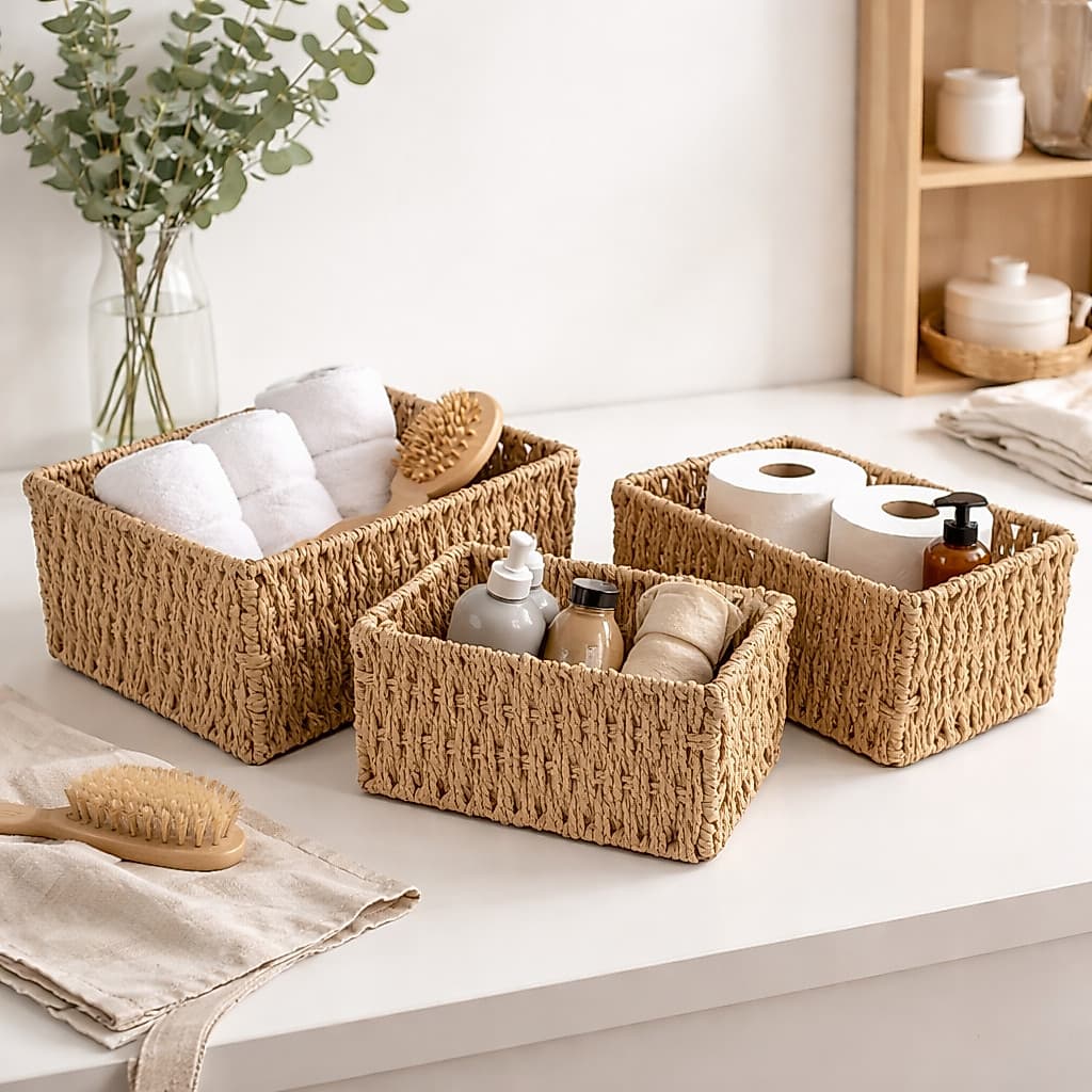 Kit 3 Cestas Organizadoras em Fibra Natural – Multiuso
