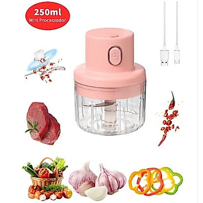 mini picador de alimentos elétrico 3 lâminas 250 ml SU Rosa