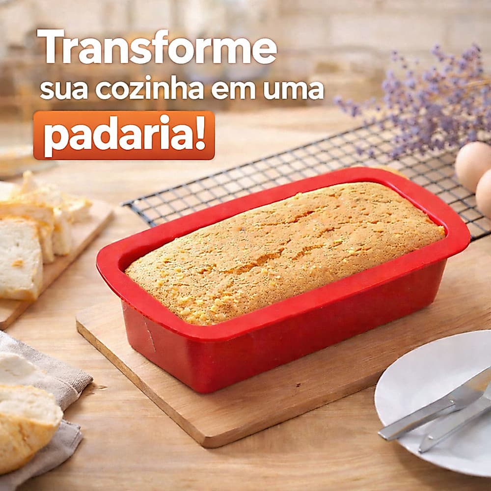 Forma De Silicone Retangular 25x12x7cm Antiaderente Para Assar Pães Bolos Caseiros Multiuso Universal