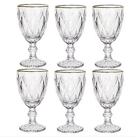 Conjunto 12 Taças Borda Dourada de Vidro – 340ml | Para a Sua Mesa de Jantar