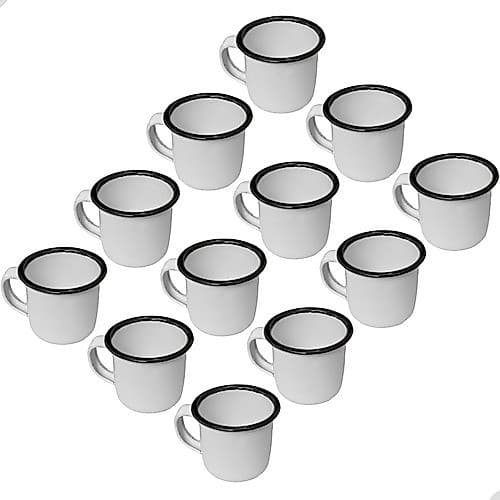 Kit 12 Mini Canecas Esmaltada Rustica Fazenda 5cm Retro 80ml Branco Caneca