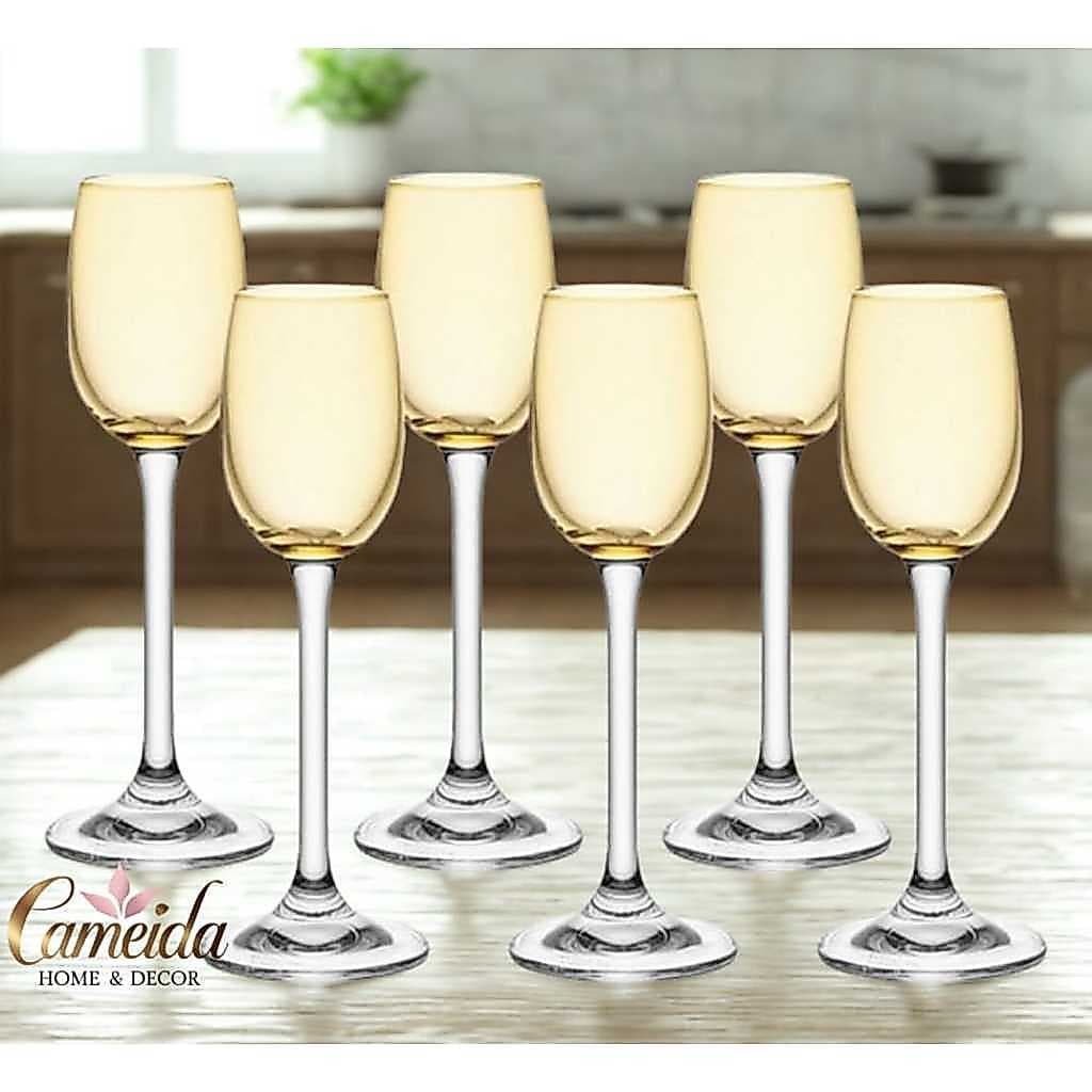 Jogo 6 Taças de Cristal Luxo Ãmbar Alto Brilho Para Licor 65 ml Colibr/ Gastro Bohemia