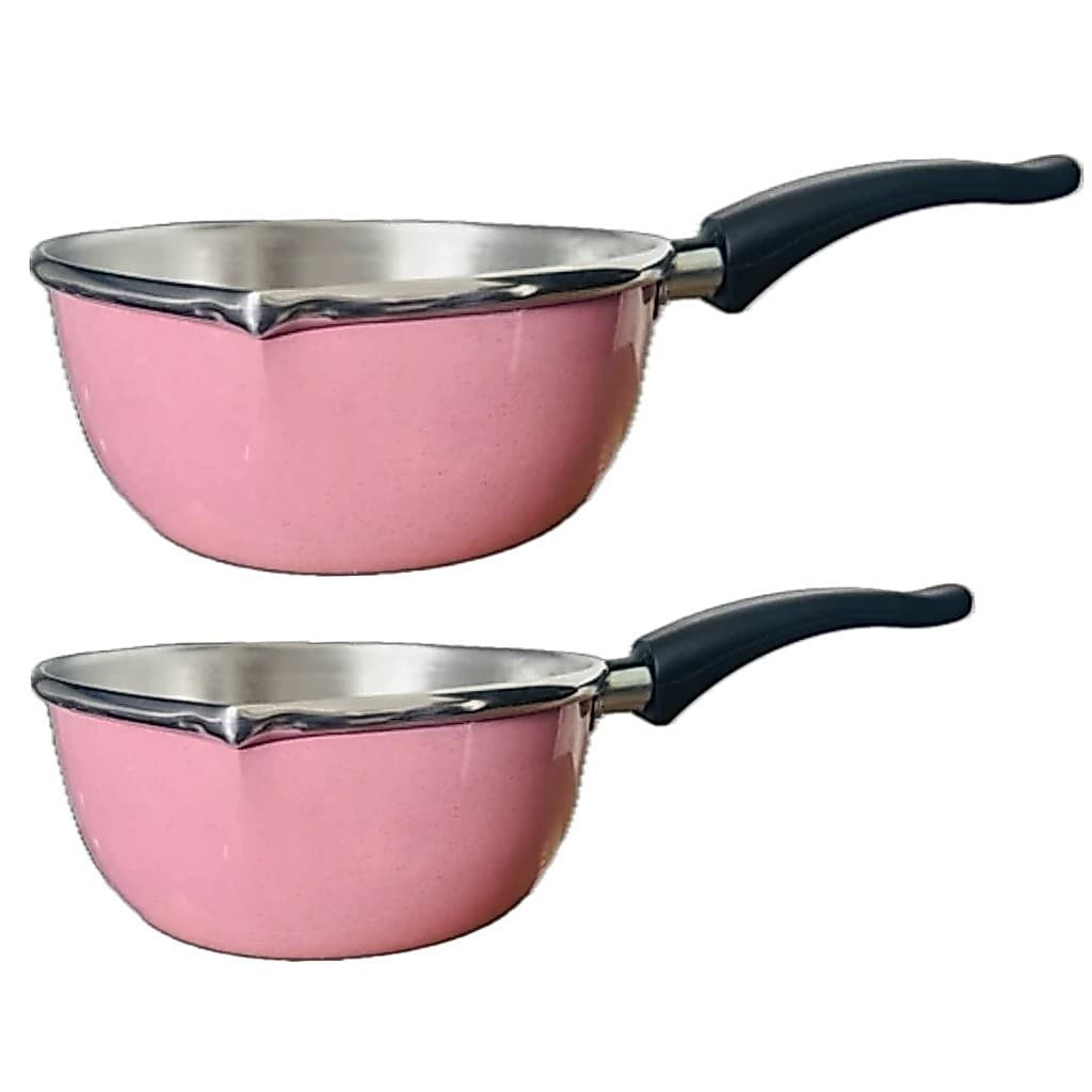 KIT Papeiro 2 Panelas de Alumínio NA COR ROSA para Papinhas Purê Mingau Comida N°14  N°16