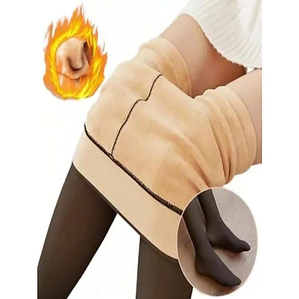 Meia-Calça Térmica Peluciada Inverno Feminina Fleece Grossa Quente Modeladora Cintura Alta