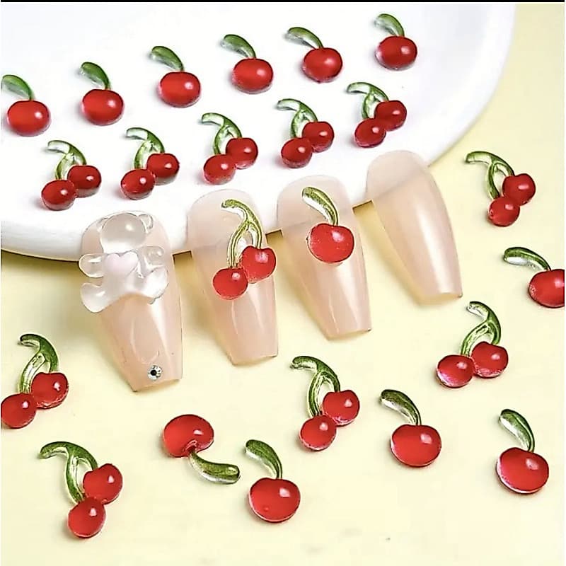 Kit com 10 Peças de Apliques 3D para Unhas – Cerejinhas Decorativas