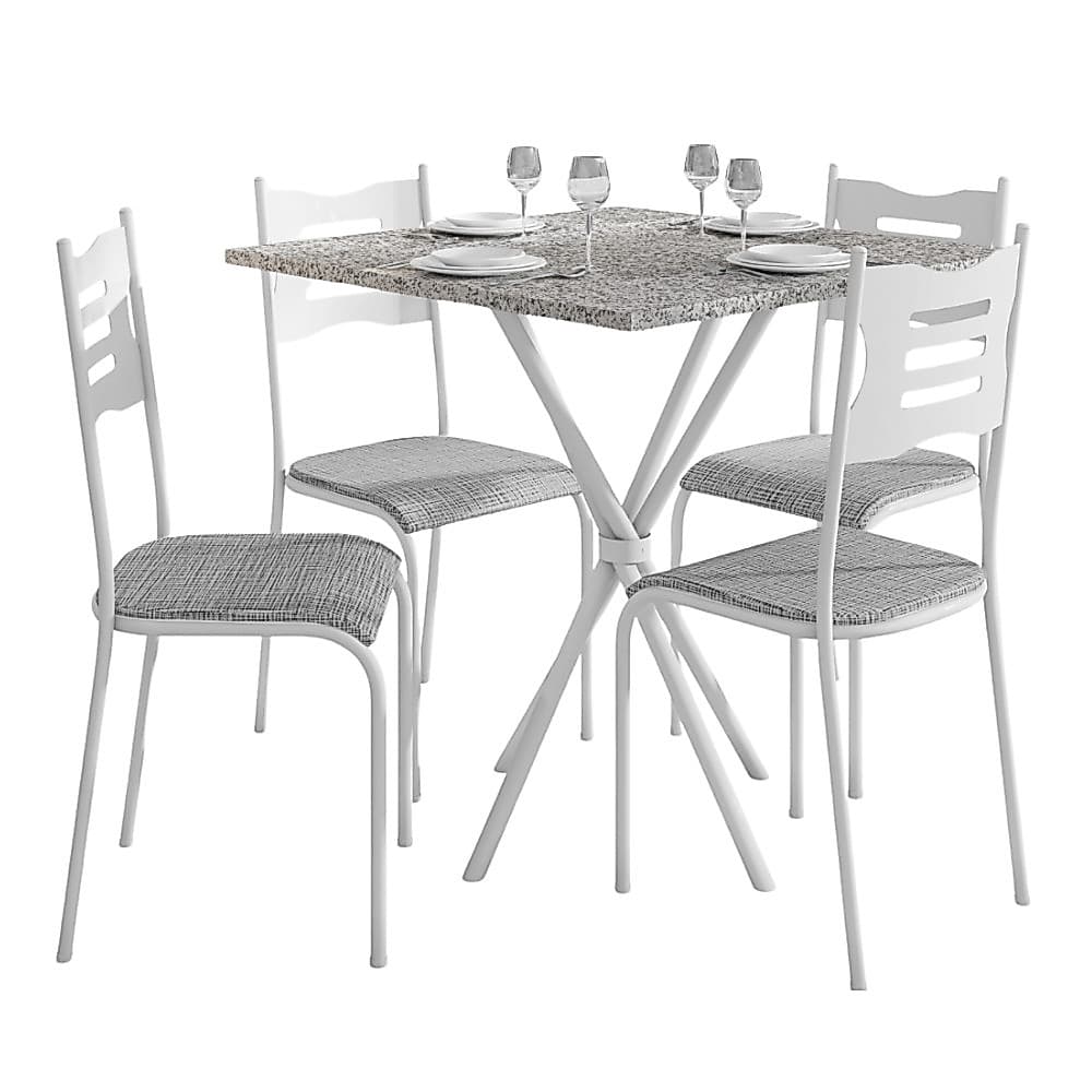 Conjunto de Mesa com 4 Cadeiras Diamante Reta Tampo MDF 15mm Fibra