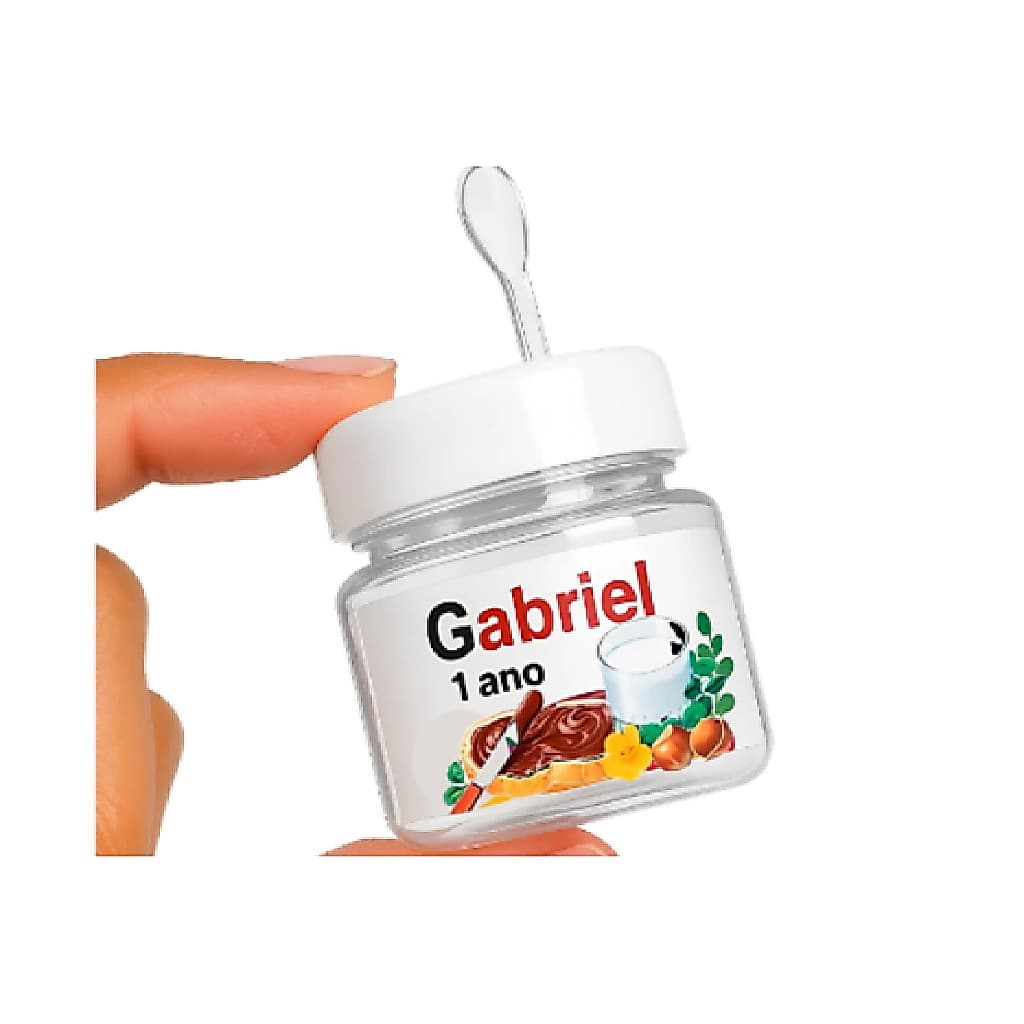 15 Mini Potinho 40g Plástico c/ colher Personalizado - Nutela Brigadeiro Geleia tempero Lembrancinha