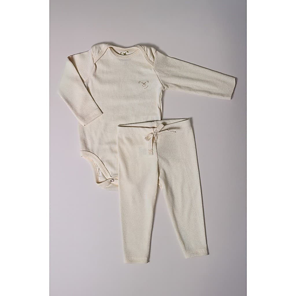 Conjunto Calça e Body Manga Longa Liso Marfim