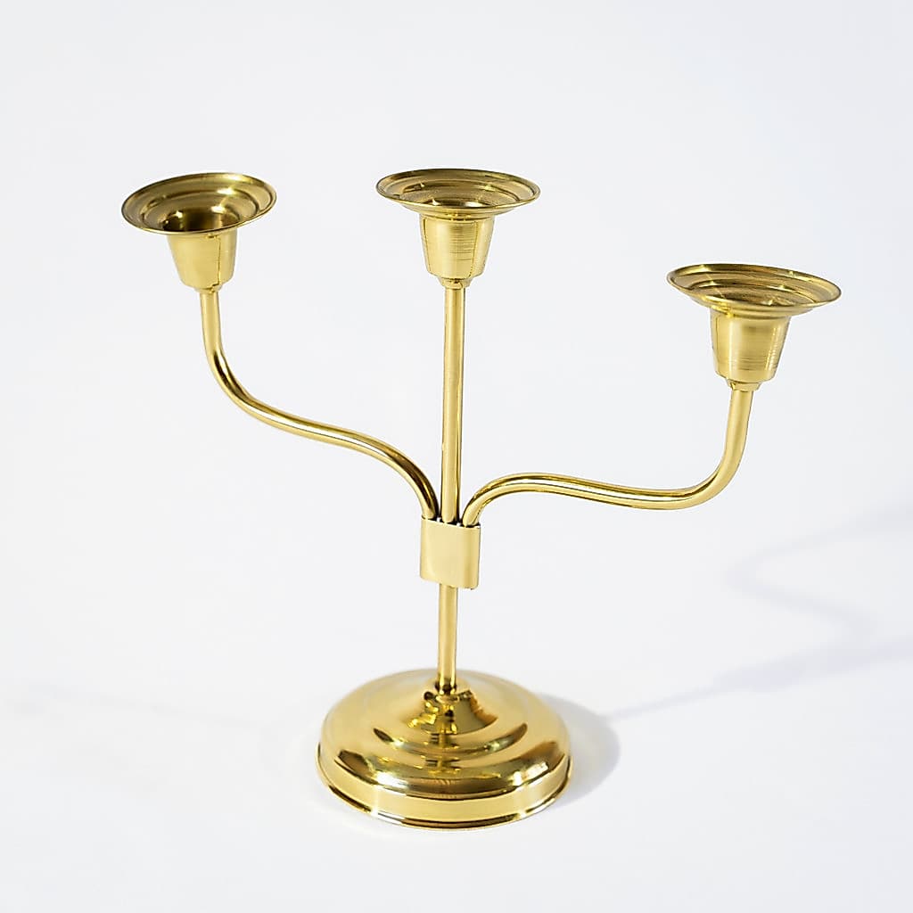 Castiçal Candelabro Dourado em Latão Suporte para 3 Velas