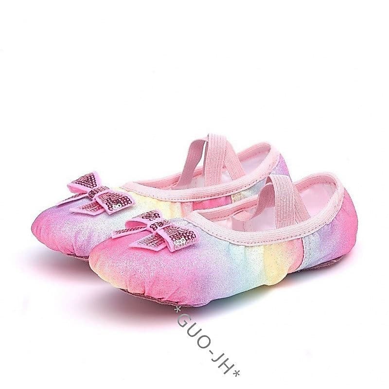Ballet feminino com laço cor-de-rosa para crianças Sapatos de dança com sola macia