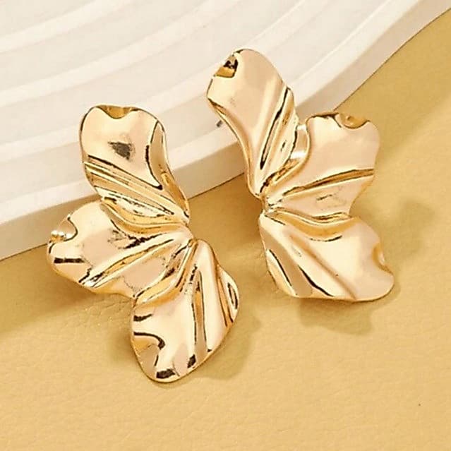 Brincos Femininos Pétala Flor Folheado Brinco Meia Petala Folha Acessórios Femininos