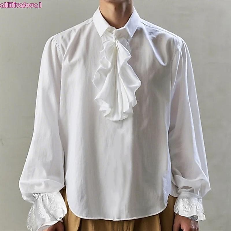 allilivefoua1 Camisa Pirata Para Homens Renascentista Comprida Vitoriana