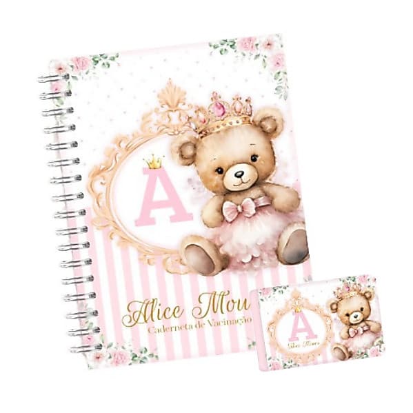 Caderneta de Vacina Capa dura - Personalizada -  Ursinha Princesa