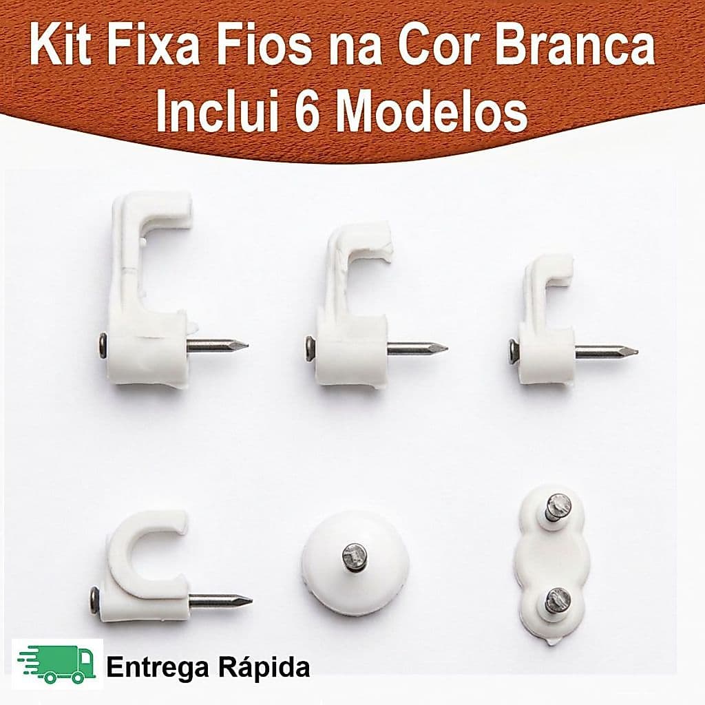 Kit Grampo Fixa Fios na Parede Miguelão Tipo Garra Cabos 108 Peças 6 Modelos Com Caixa