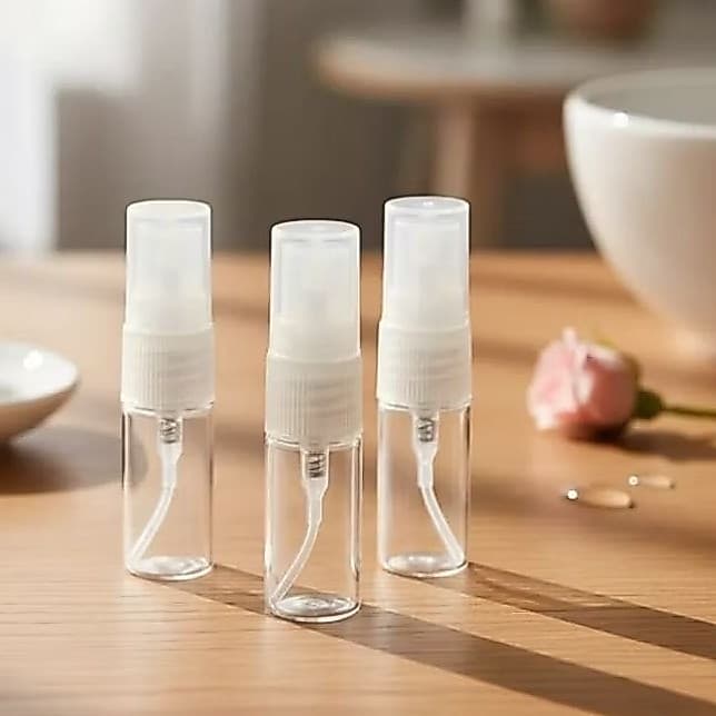 6 Flaconetes de vidro 3ml com borrifador plástico transparente para amostra de perfume