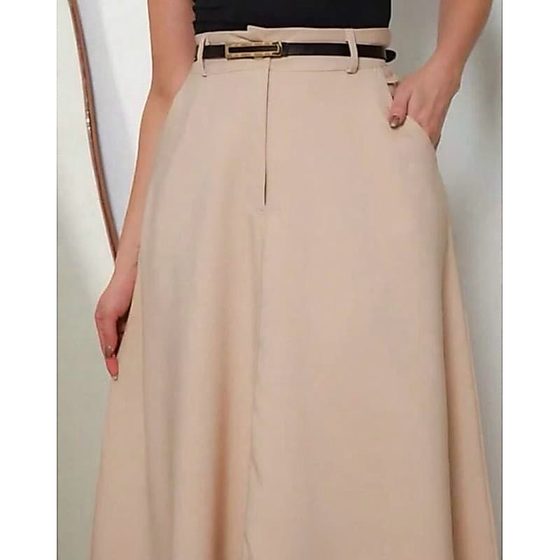 SAIA RODADA LONGA FEMININA ALFAIATARIA MODA EVANGÉLICA CASUAL BÁSICA INVERNO CINTURA ALTA ELEGANTE TENDÊNCIA