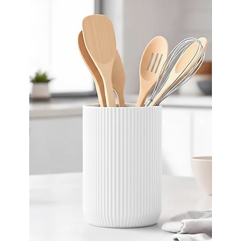 Suporte para Utensílios de Cozinha Canelado Moderno – Porta Colheres – Preto, Branco ou Marrom