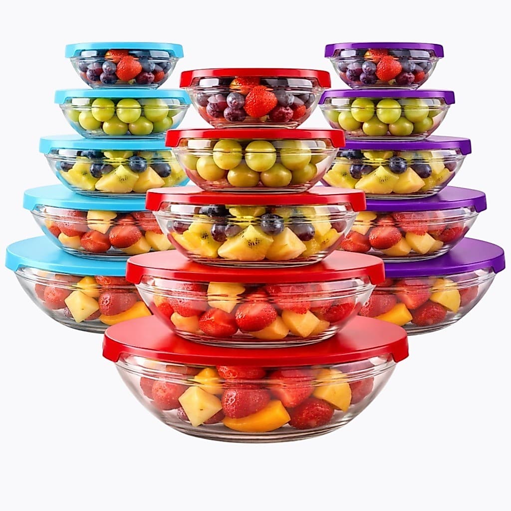 Kit 5 Potes de Vidro Hermetico Grande Redondo Tigela Com Tampa Bowls Para Marmita para Armazenamento
