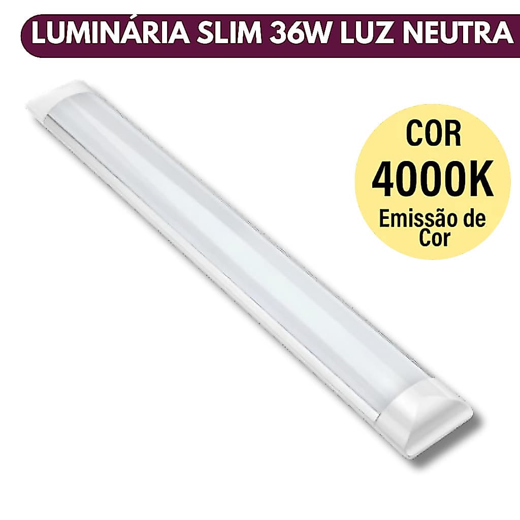 Luminária Tubular Led Slim 36w 120cm 4000k Branco Neutro Bivolt 110v/220v