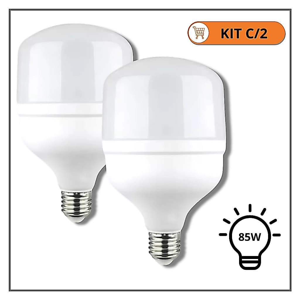 Kit 2 Lâmpadas LED Alta Potência 80W / 85W – Branco Frio 6500K – Soquete E27