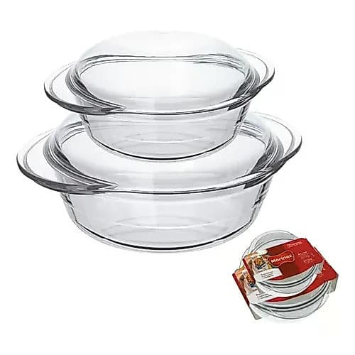 Kit 2 Assadeiras Terrina Marinex 2,3l + 1l com Tampa Vidro Transparente