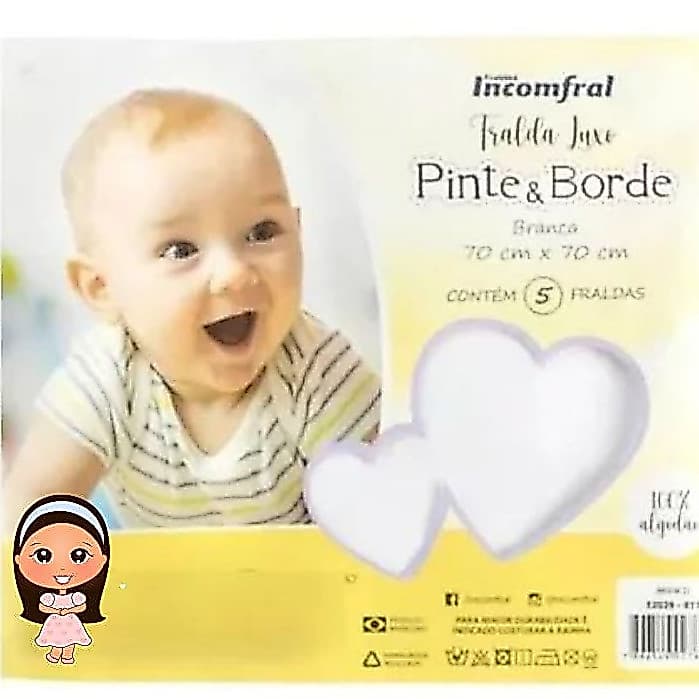 Fralda Luxo Pinte E Borde 70cmX70cm 100%Algodão, Fralda De Pano, Toalha De Boca Para Bebê