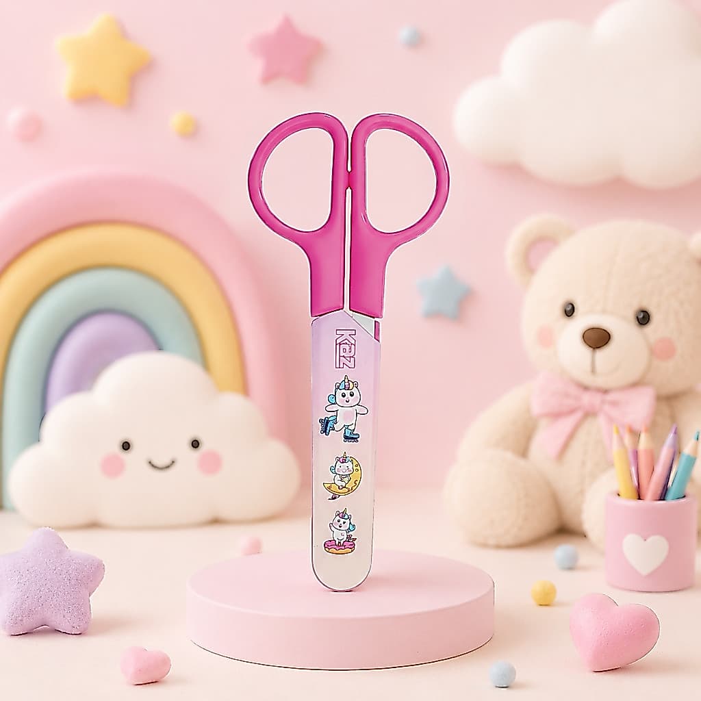 Tesoura Escolar com Capa Protetora 12cm Unicórnio Rosa