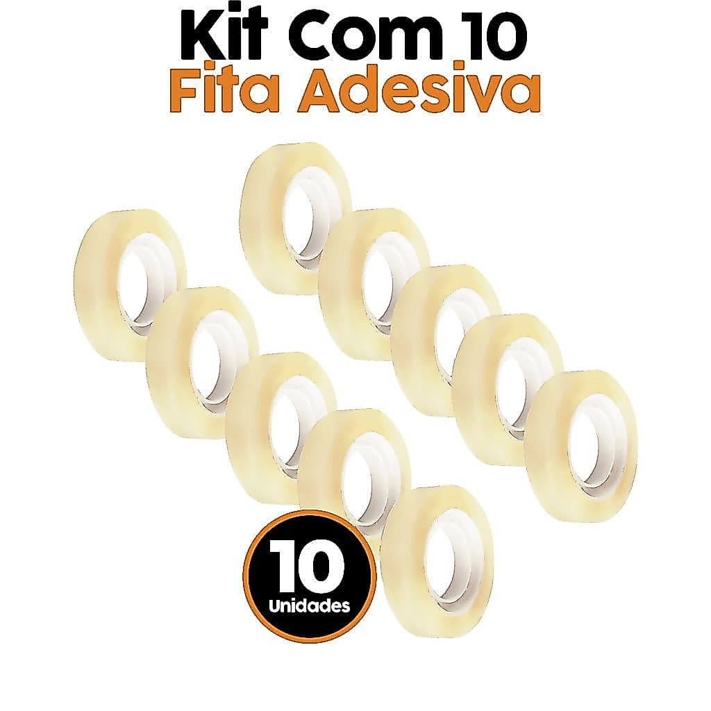 Kit 10 Fita Adesiva Transparente Fina 12mm x 10m Escolar Escritório Durex Pequena