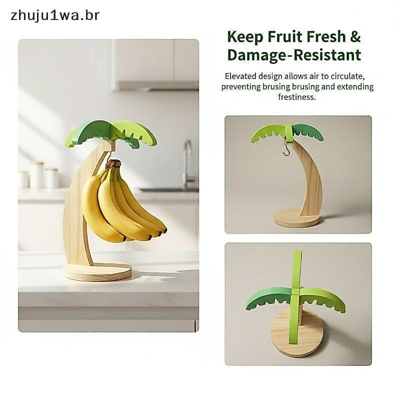 Armazenamento De Banana De Madeira Ra Simulado Folha Decoração Vertical Suporte De Frutas Com Gancho Para Bancada De Coz