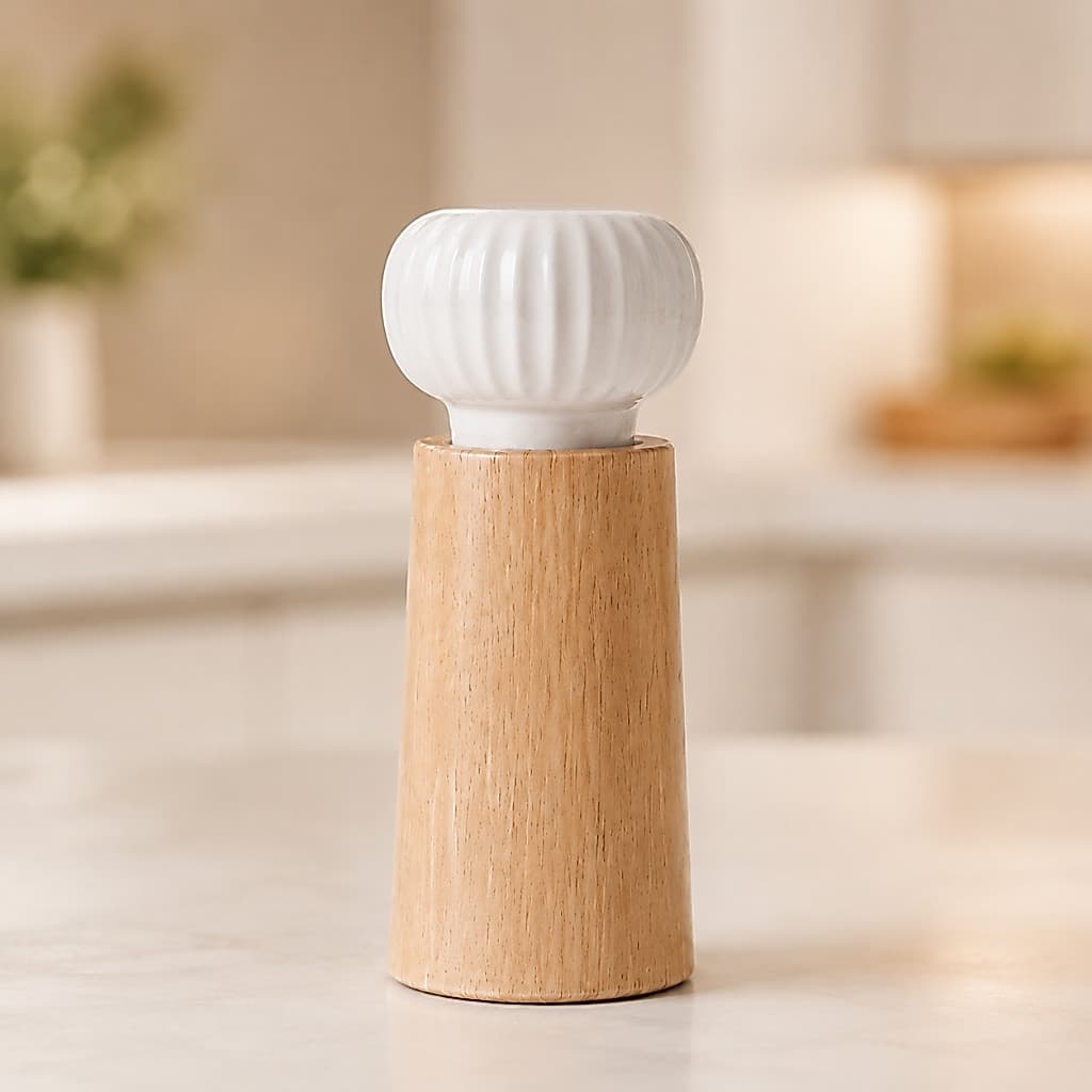 Moedor Pimenta Sal Grosso Branco Manual Madeira e Cerâmica 15cm