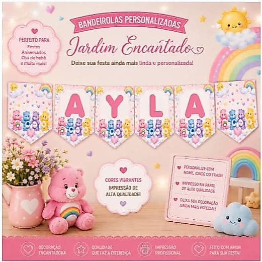 Bandeirola Personalizada para Festa Infantil com Nome | Decoração URSINHOS CARINHOSOS  Festa Infantil Chá de Bebê