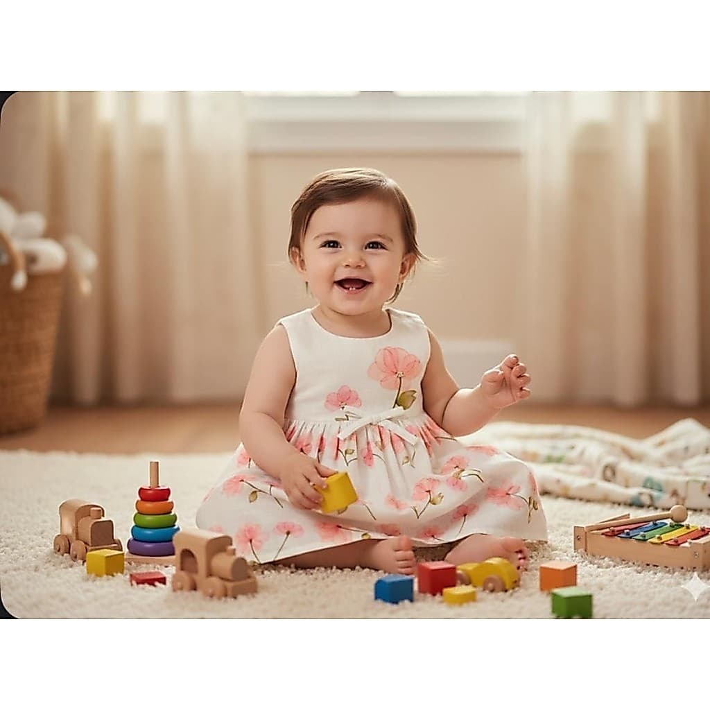 Vestido Infantil Floral Com Laço E Detalhe Em Pérolas