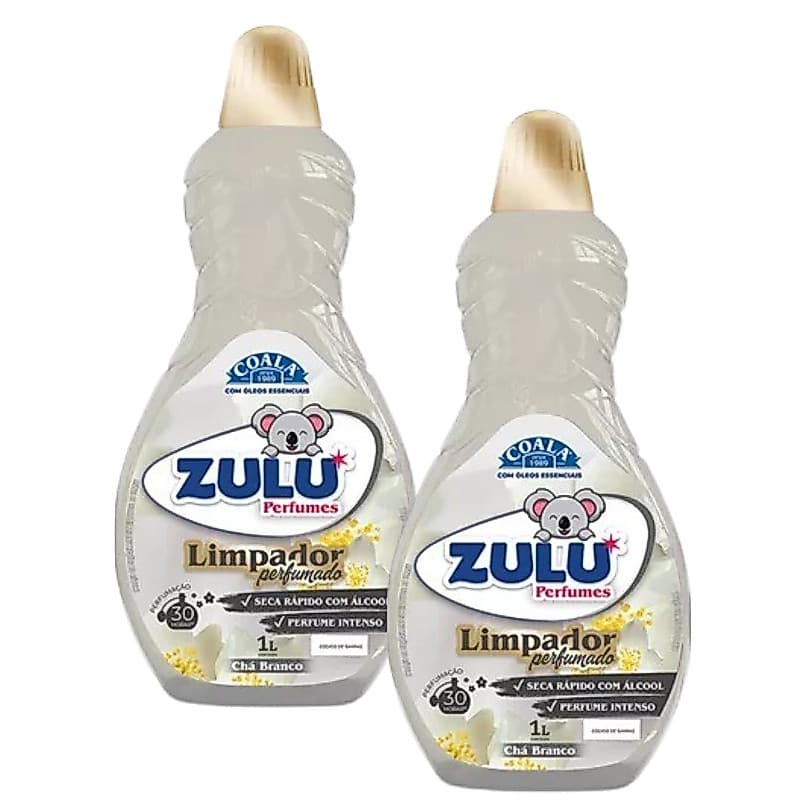 2 Zulu Perfumes Chá Branco Álcool 1L Óleos Essenciais Mau Cheiro Banheiro Sala Quarto Cozinha Piso