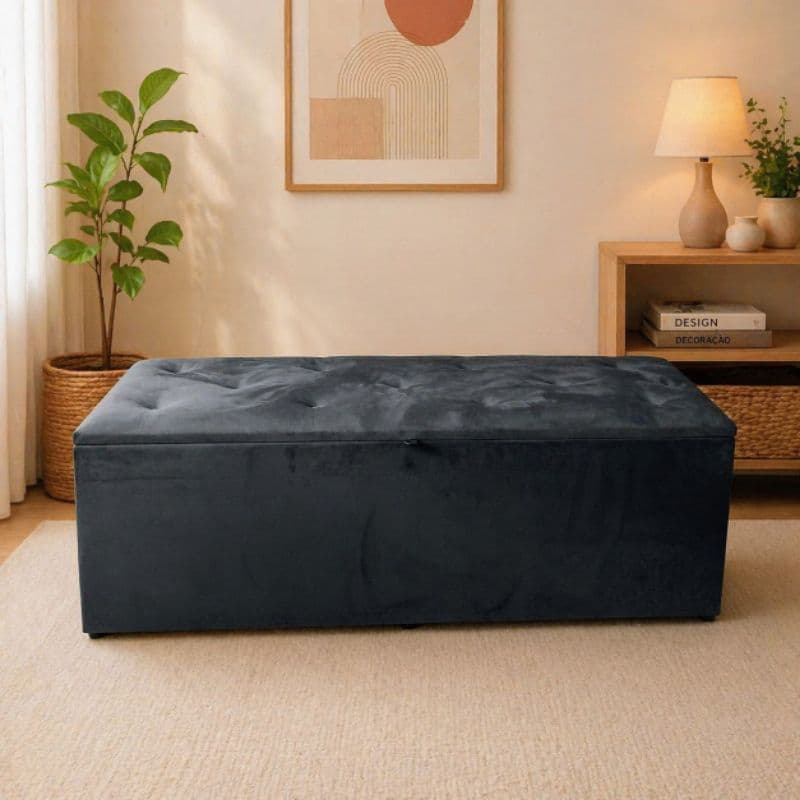 Baú Puff Grande 110cm Organizador Banco Decorativo Sala Quarto Resistente