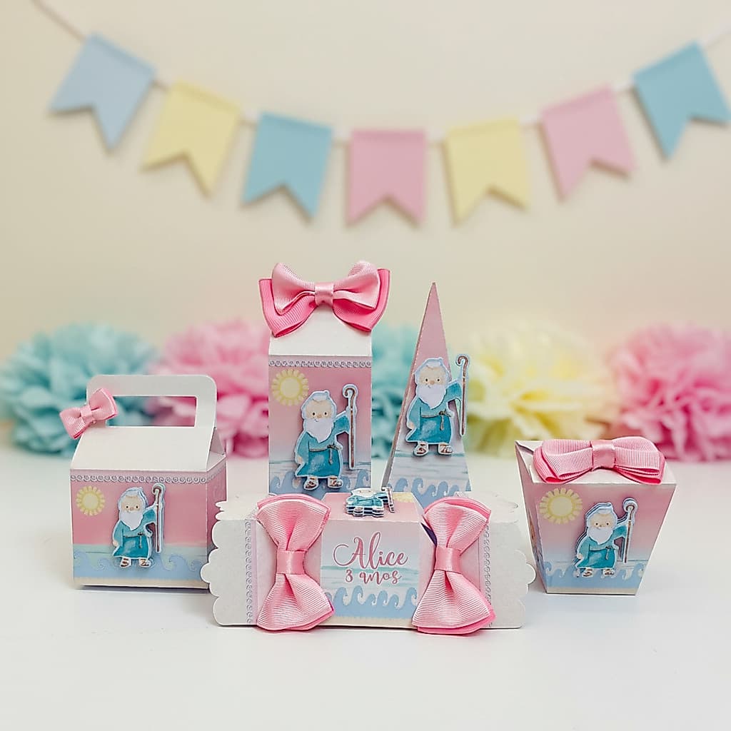 Kit Festa Pegue e Monte - Lembrancinhas Personalizadas Arca de Noé - Menina - Aniversário - Caixa Milk Personalizada