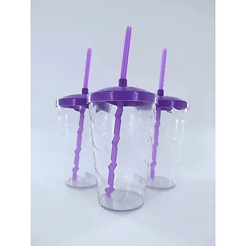 10 Copos Cristal Twister 400ml, Festas E Eventos, Transparentes Com Tampa E Canudo coloridos