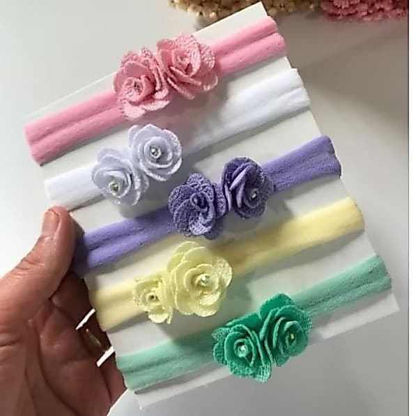 Kit 5 Faixas de Cabelo para Bebê Recém Nascida com Flores em Tecido  Macias, Confortáveis e Delicadas