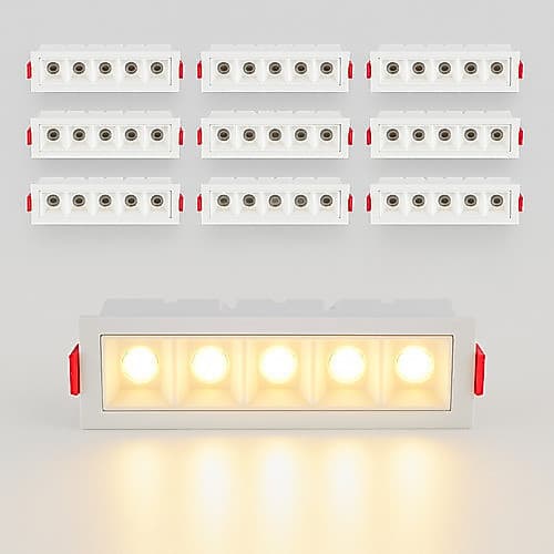 Kit 10 Luminaria Spots Embutido 5 Pontos Led Quadrado Slim Moderno Aluminio 10w 2700k Bivolt Branco