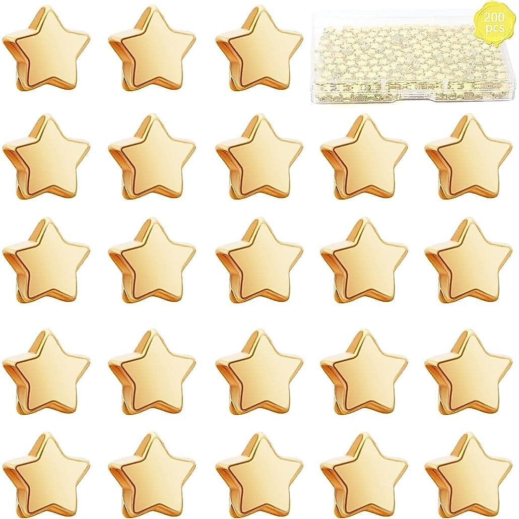 200 Peças de Contas Espaçadoras em Forma de Estrela, Contas Soltas com Furo Pequeno, Banhadas a Ouro, para Fabricação de