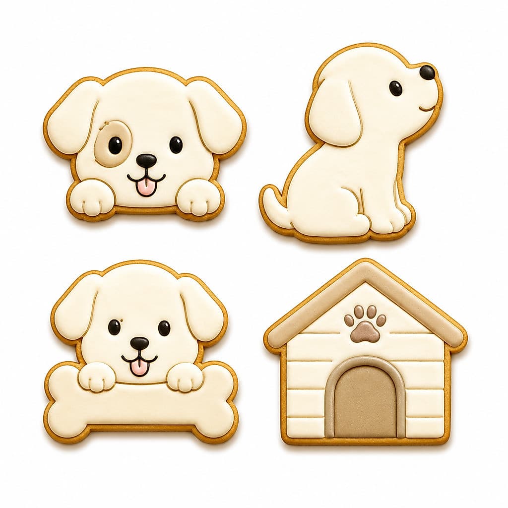 Kit 04 Cortadores de Biscoitos Cookie  Cachorrinho Cachorro