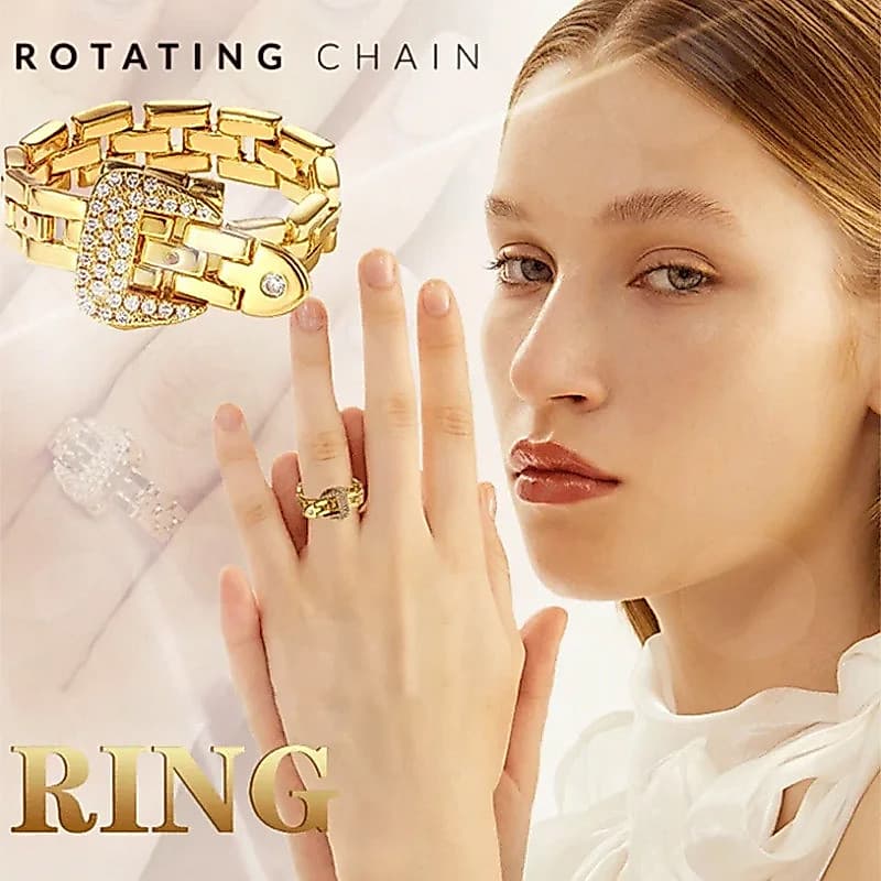[Design Exclusivo] Trendy Metal Chain Belt Buckle Ring para Mulheres/Anel de Corrente de Metal/Acessório de Moda