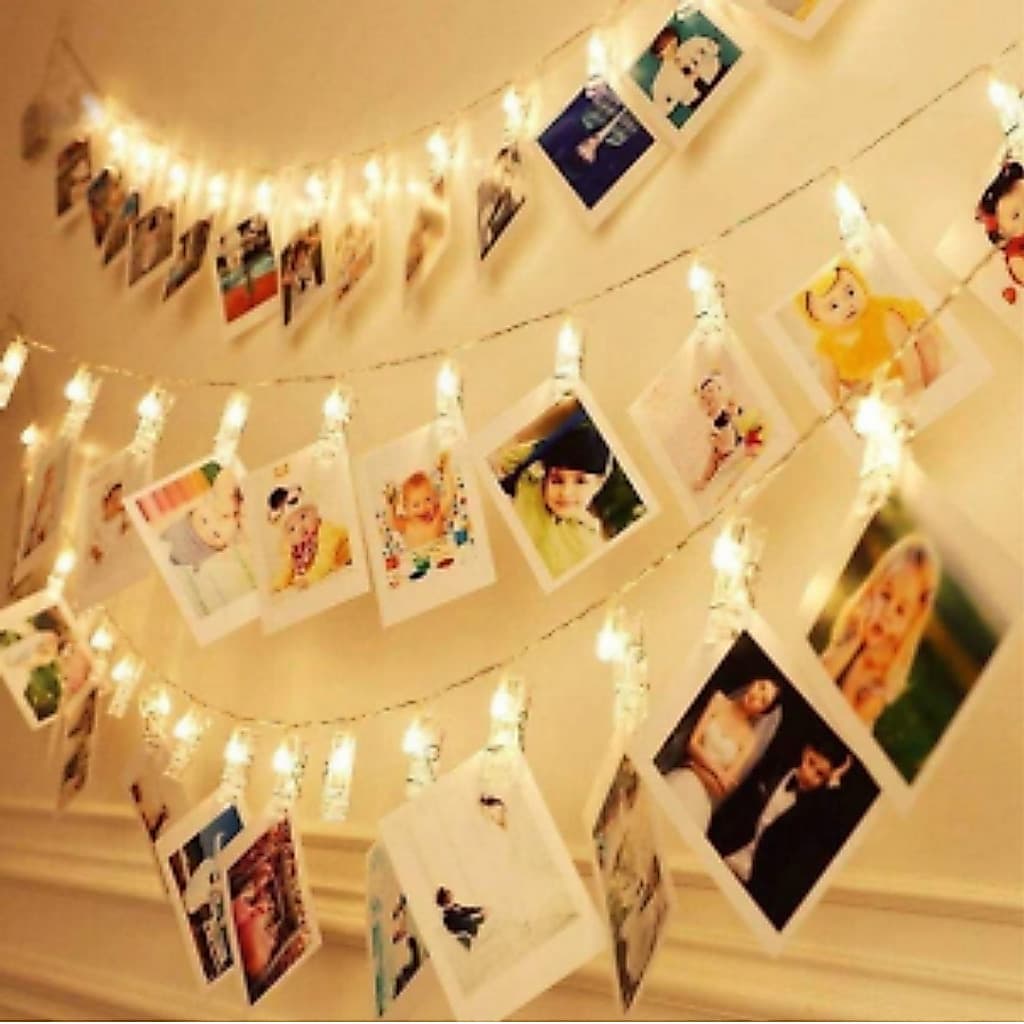 Varal De Fotos Com Grampos Pregador Led 2 Metros Decorar Cordão Acende Luz Luminoso Clips Retrato Pilha