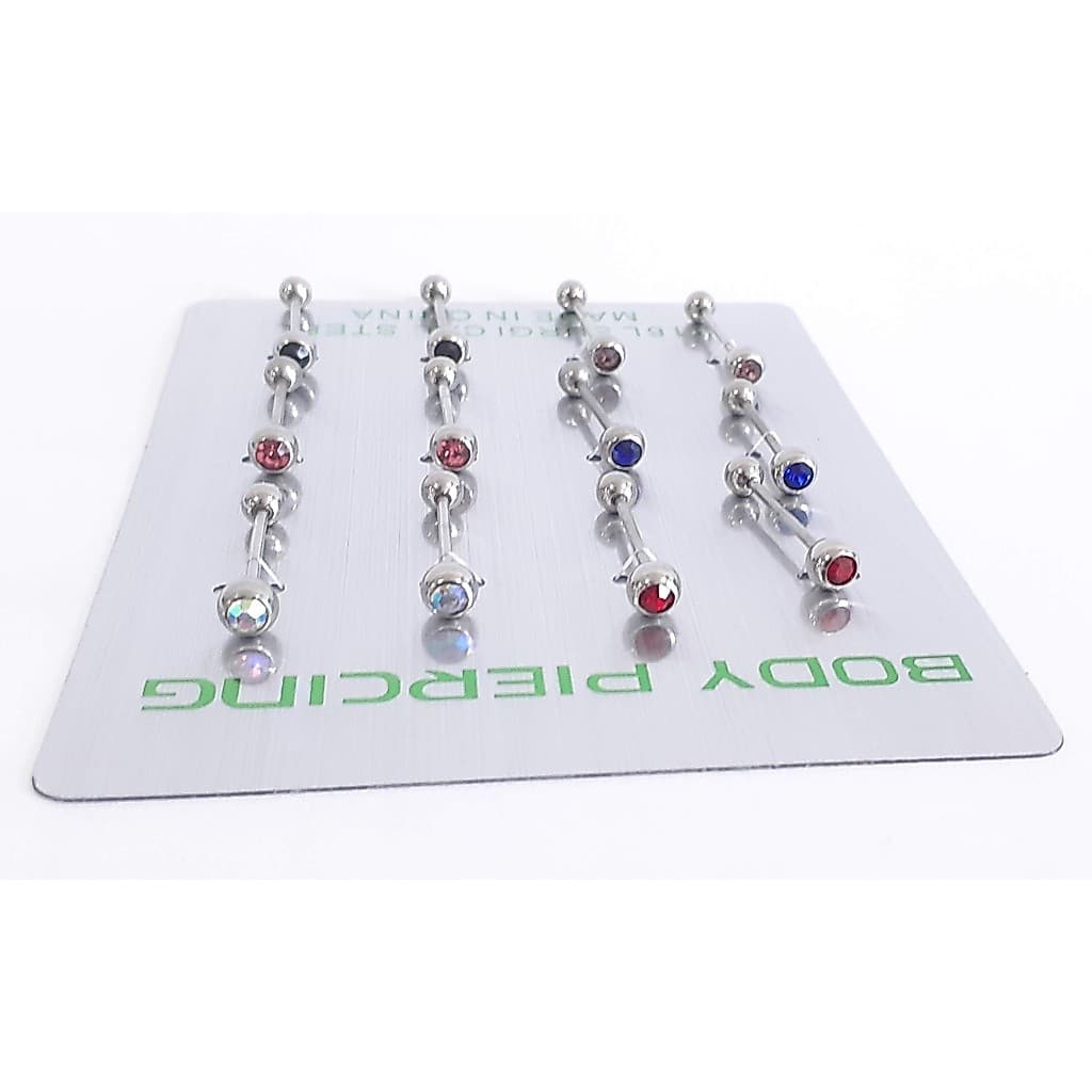 kit 12 peca Piercing de Língua Com Strass /strass colorido Em Aço Cartela 12 Unidades