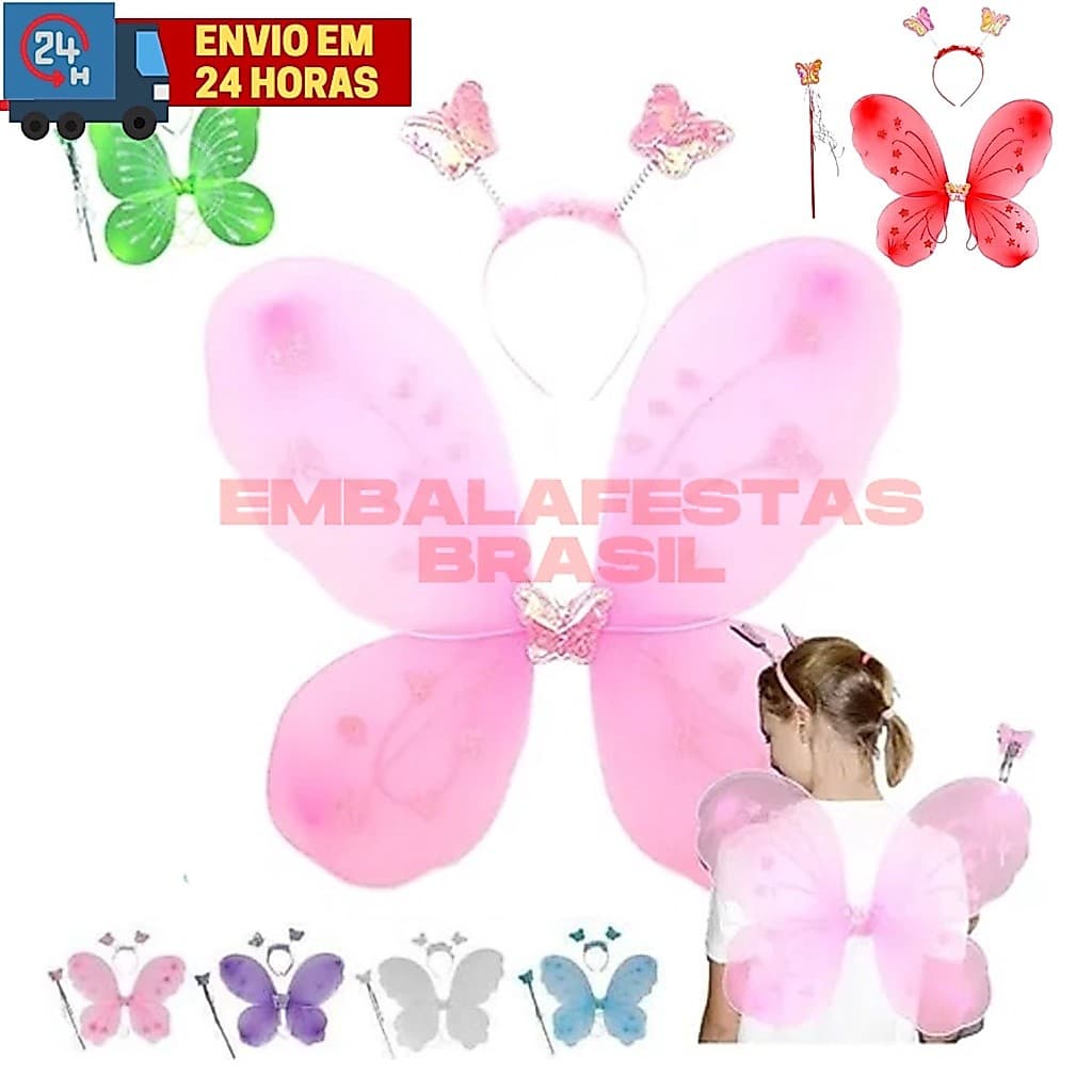 Kit 3 Peças Asa de Borboleta Varias Cores Fantasia Asinha Fantasia Cosplay